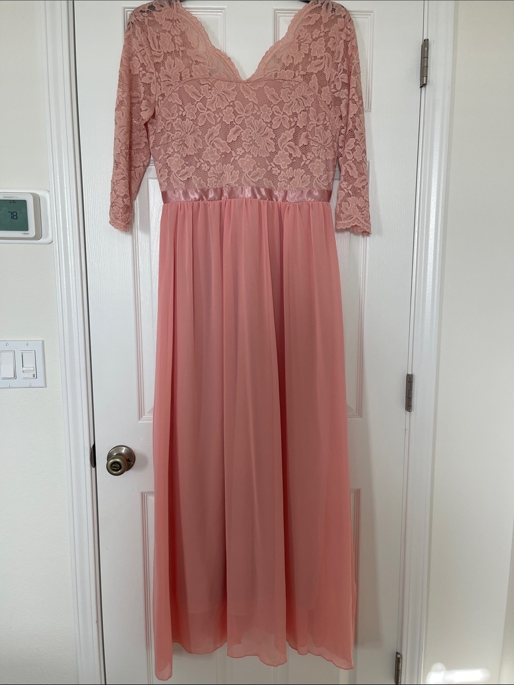 NWOT peach Lace Bodice Maxi Dress, size XL